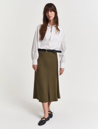 GANT Fluid Midi Skirt - Khaki green - 40