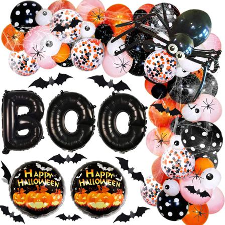 Halloween Ballonggirland Kit, 131 St Svart Orange Rosa Konfett