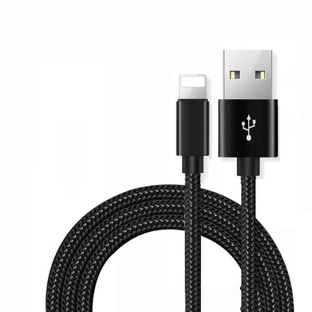 Flätad datakabel till iPhone 2 m - Svart