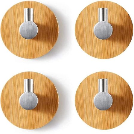 4 stk Bambusveggkrok, Bambus Rustfritt Stål Kroker, Bambus Limkrok, Ingen Boring Selvklebende