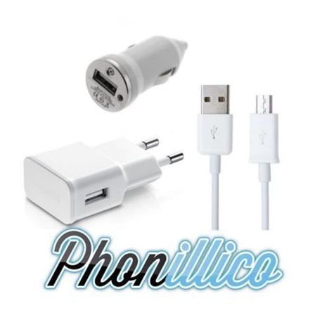 Pack Laddare 3i1 - Phonillico - Kompatibel med Samsung Galaxy Tab 3 10.1 - USB 1m - Vägg- och bil-laddare