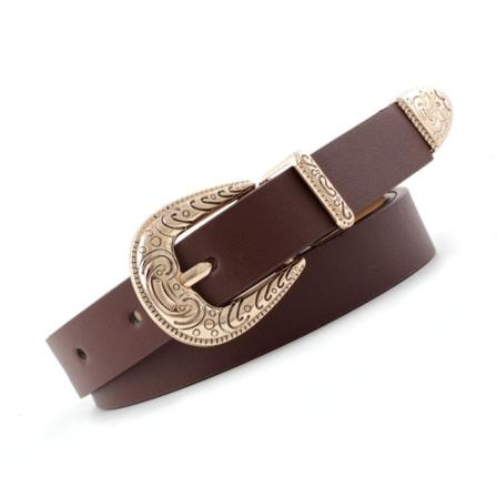 Damebelter Retro Trendy tredelt damesett All-Match Gull Svart pinnespenne Belte Populært buksebelte Brown 105x1.8cm