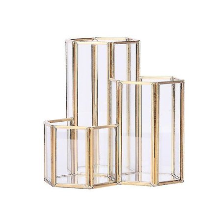 Glas Koppar Hexagon Pennahållare Sminkborste Box Kontor