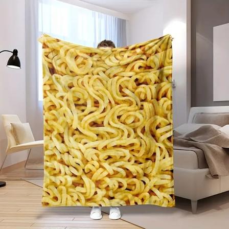 1 stk Nyhet Instant Nuddel Teppe, Morsom Realistisk Mat Kasteteppe Ramen Tekstur Trykk Flanell Fleece Teppe fo