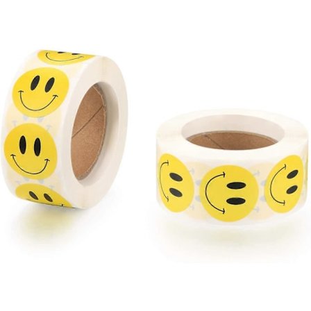 Smile Face Stickers Rulle Glade Smiley Klistermærker 500 Stykker pr. Rulle (2,5 cm Gul)