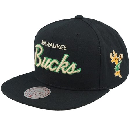 Mitchell & Ness - "Milwaukee Bucks Cream Script Hwc Black Snapback " Snapback Black Cap - NBA @ Hatstore