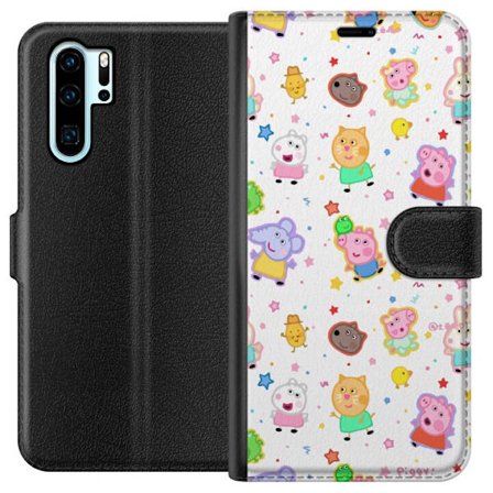 Kompatibelt Lommeboketui til Huawei P30 Pro Fargerike tegneserie dyrekarakterer i en leken stil med stjerner og prikker på en lys bakgrunn