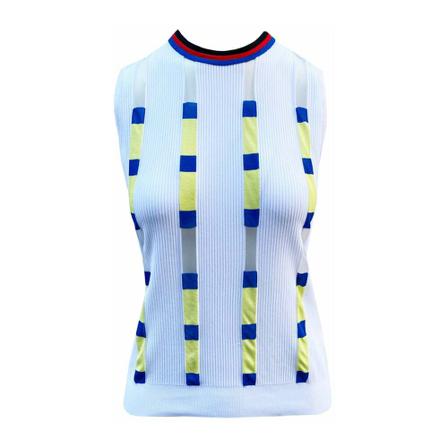 Versace, Ribbed Knit Top Blauw, Dames, Maat:S