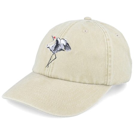 Wild Spirit - Beige unconstructed Kasket - Crane Embroidery Khaki Dad Cap @ Hatstore