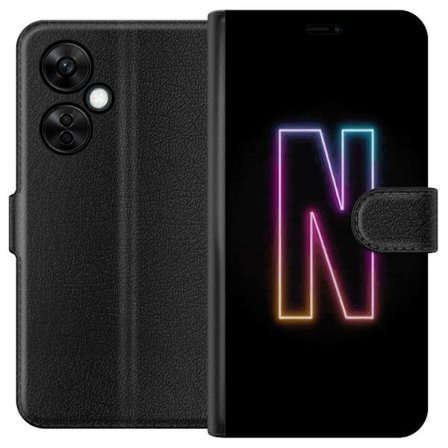 Kompatibelt Plånboksfodral till OnePlus OnePlus Nord CE3 Minimalistisk neonbokstav N i färgskiftande ljus mot svart bakgrund