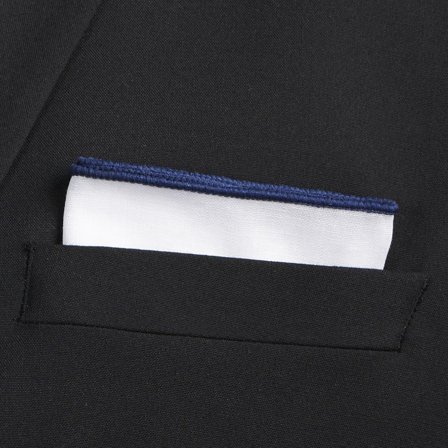 Witte pochet met marineblauwe randen voor mannen - Pochetten met effen kleur