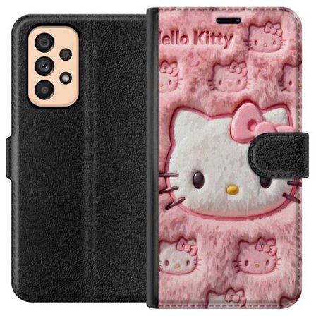 Kompatibelt Lommeboketui til Samsung Galaxy A53 5G Hello Kitty rosa fluffy bakgrunn med ikoniskt ansikt og kawaii-estetikk