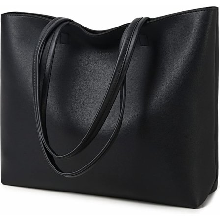 Dame Tote Vesker Enkle PU Lær Topphåndtak Håndvesker Arbeid Skole Shopping Vesker for Kvinner med Glidelås og Innerlomme (Svart)