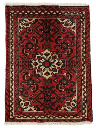 Perzisch Hosseinabad Vloerkleed 65X87 Zwart/Donkerrood (Wol, Perzië/Iran)