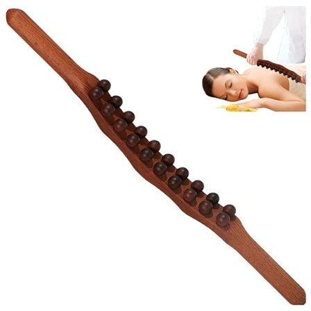 Guasha Træpind Værktøj Træterapi Skrabning Lymfedrænage Massageapparat, Dobbelt Række 20 Perler Akupressur Gua Sha Værktøj