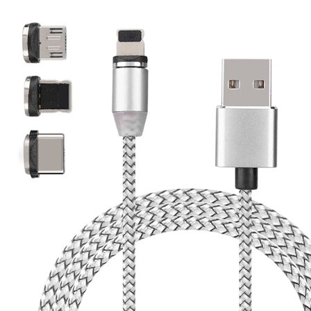 Magnetisk laddningskabel 3 i 1 Multipel snabbladdningskabel för iOS Android TypE c(Silver)