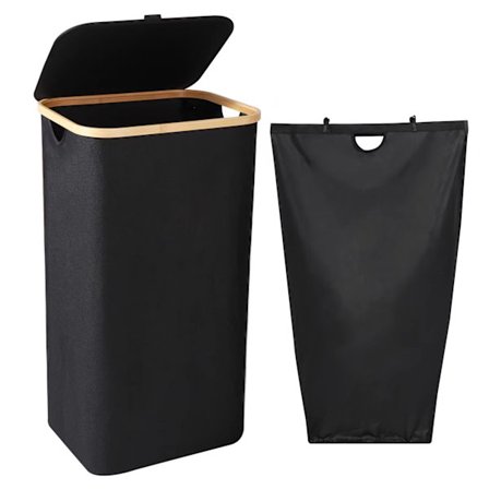 (Sort) Vasketøjskurv, 100L Vasketøjskurv med låg og håndtag