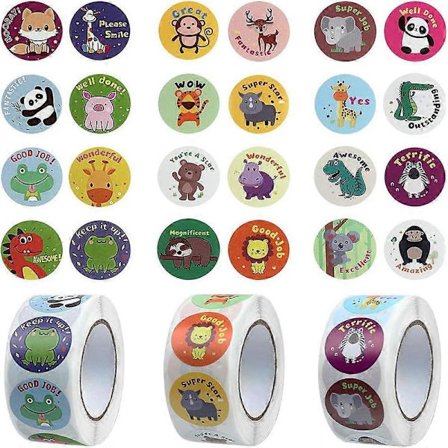 1500 stk Belønningsklistremerker, Skoleklistremerker 3 Ruller Motiverende Klistremerker i 24 Design for Barn Studenter Lærere Klasserom