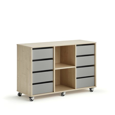 Schüleraufbewahrung CASPER, 8 Schubladen, 2 Fächer, Birke, grau