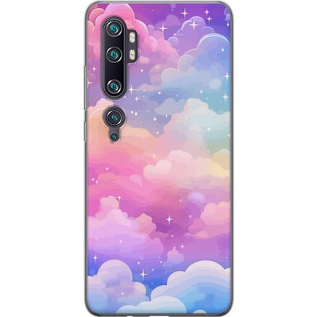 Kompatibelt Mobildeksel til Xiaomi Mi Note 10 Pro Søt enhjørning med regnbuefarget hår mot en stjernebelagt pastellbakgrunn i kawaii-stil