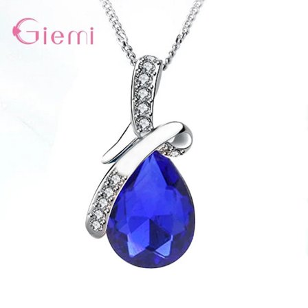 925 Sterling Silver Waterdrop Hängsmycken Halsband till Salu Flerfärgade Cubic Zirconia Hängsmycken med Kedja~000272