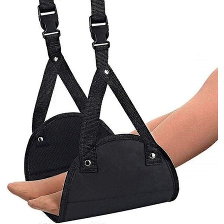 Flyfotstøtte - Beste reisefotstøtte, flyreisetilbehør, støtsikker hengekøye og bærbar flybenstøtte, Svart, 20 cm