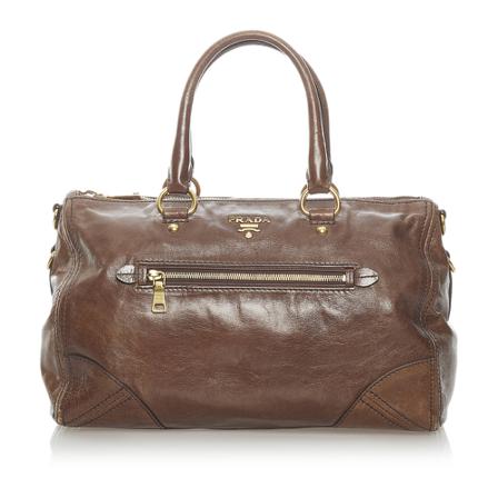 Prada Vintage, Pre -owned Vitello Shine Satchel Bruin, Dames, Maat:ONE Size