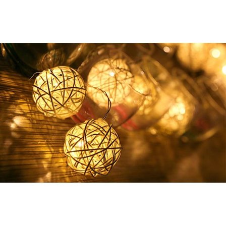 9,8 fod 20 rattan kugle lyskæde stik-i, fleksibel varm romantisk belysning til boligindretning (varm hvid)