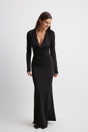 Julieta Padros x NA-KD Robe longue drapée - Robes drapées - Noir - X-Small