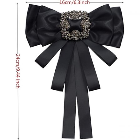 Svart bandbrosch för kvinnor, strass kristall rosett brosch, svart för män/kvinnor, förknuten slips, fluga