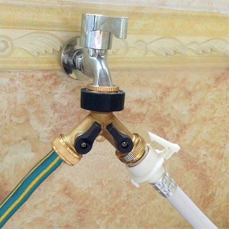 Dubbel tvättmaskinskran 2-vägs Y-fördelare 3/4 tum för anslutning av 2 apparater