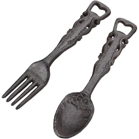 2 kpl Vintage Valurauta Haarukka Lusikka Baari Seinäkiinnike Pullonavaaja Rauta Olutavaaja Koristeellinen Kotibaaritarvike