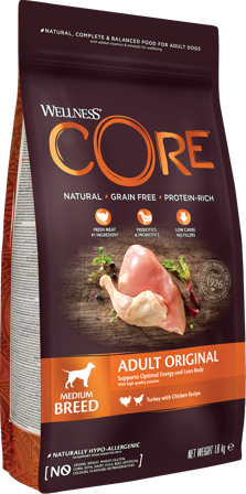 CORE Petfood - Dog Adult Original Medium Breed Kylling & Kalkun Tørr 1,8 kg - Hund - Hundefôr & hundemat - Tørrfôr for hund - ZOO.no