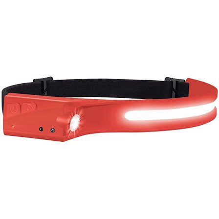 Hodelykt, oppladbar LED-hodelykt 1200 lumen 2 COB 230 grader med bevegelsessensor 5 moduser, rød