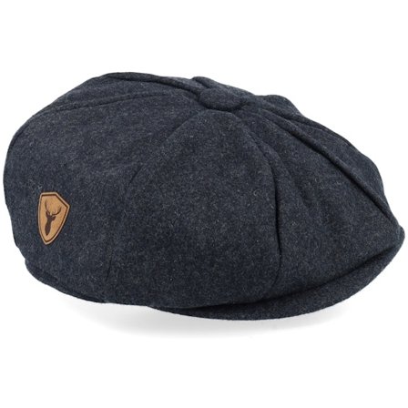 Wild Spirit - Black - flatcap - Cap - Deer Shield Patch Charcoal Wool Bakerboy Flat Cap - Hatstore