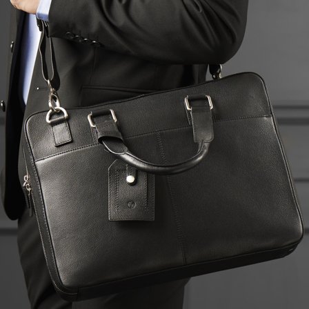 Scott Black Leather Laptop Briefcase for Men - Leather bags