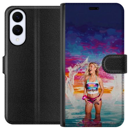 Kompatibel Tegnebogsetui til Samsung Galaxy S25 Edge Blond kvinde i farverigt strandtøj, der leger i havet ved solnedgang