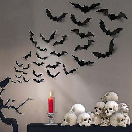 88 stk. 4 Størrelser Halloween Dekorationer Pvc 3d Flagermus Vægdækning Til Halloween Fest Tilbehør Flagermus Vægmærkat Diy Flagermus Klistermærker 