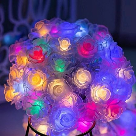 Bollslinga lyskæde rumatmosfære bobbelbold lyskæde udendørs batteriboks dekoration stjernelys roseblomst slinga Rose flower string lights 3...