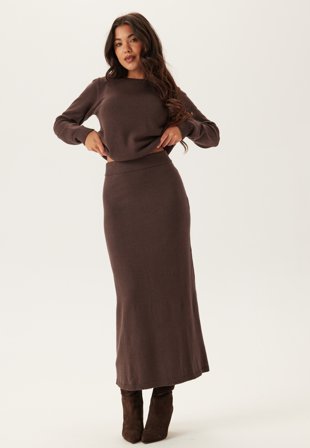 VILA - Viril Ankle Knit Skirt - Coffee Bean - Kläder - - Bubbleroom