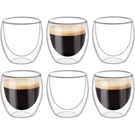 6 stk. Dobbeltveggede Glasskopper, Gjennomsiktige Dobbeltveggede Kaffekopper, Dobbeltveggede, Cappuccino, Latte og Isolert (80ml)