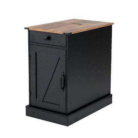 COSTWAY Sidebord med Opladningsstation 35 x 60 x 62 cm - med Skab Skuffe Justerbar Hylde Sort