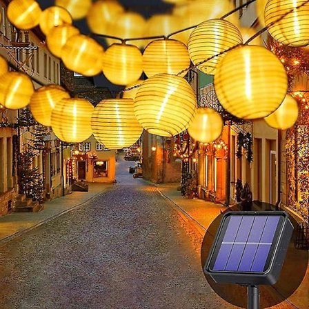 Solcellelysstreng Utendørs - 7m - 50 LED-Lanterner - Vanntette - Solbelysning for Hage, Balkong