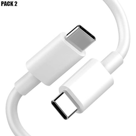Kabel Laddare 1 Meter USB-C till USB-C för Google Pixel 9 - 9 Pro - 8 - 8a - 8 Pro - 7 - 7a - 7 Pro - 6 - 6 Pro - Vit - Paket med 2
