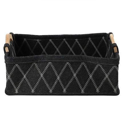 Korg förvaringslåda i filt med bomullshandtag, förvaringskorg för kontorsbord, snygg förvaringskorg, kosmetisk organizer (svart, stor)