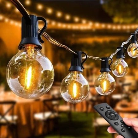 30m Lyslenke utendørs, 50+2 G40 LED-pærer, IP44 Vanntett for Terrasse og Fest, Dimbar med Fjernkontroll