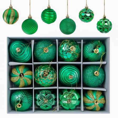 12 kpl Joulukuusen Koristeita, Mattamusta ja Kiiltäviä Joulukuusen Koristeita, Kimaltelevia Joulukuusen Koristeita ∅ 6CM (Vihreä)