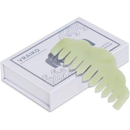 Naturlig Jade Kamhuvudmassageapparat, Hårbottenmassagekam och Gua Sha Skrapverktyg, Meridianmassageverktyg för Huvudvård och Avslappning (Premium 