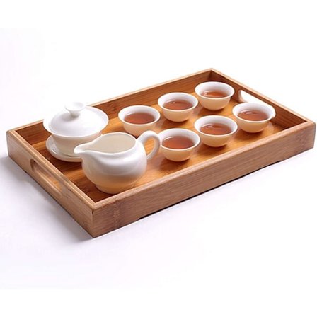 Rektangulär serveringsbricka i bambu med handtag av trä