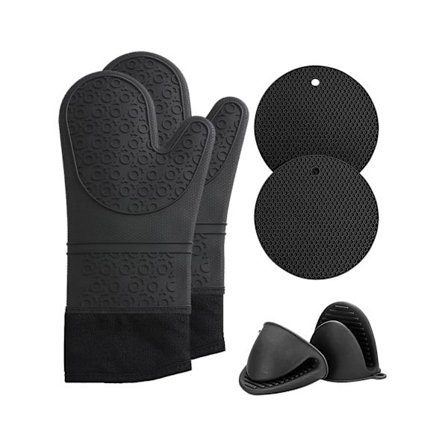 Leeseph Extra Long Oven Mitts and Pot Holders Sets Heat Resistant Silicone Oven Mittens , Mini Oven Gloves, Hot Pads Potholders